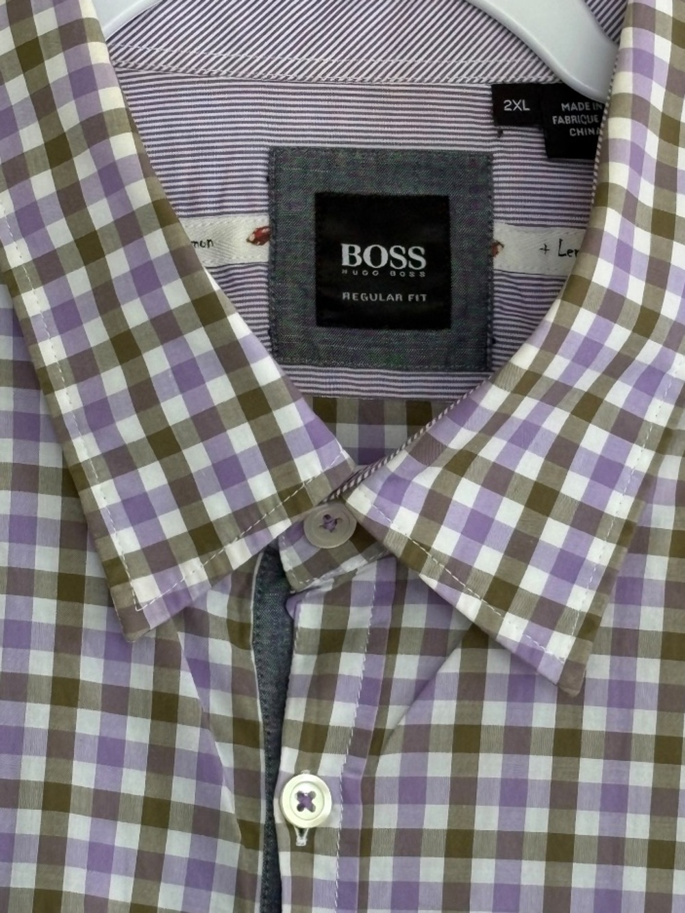 Hugo Boss  Purple & Olive Plaid Long-Sleeve Dress Shirt Size 2XL